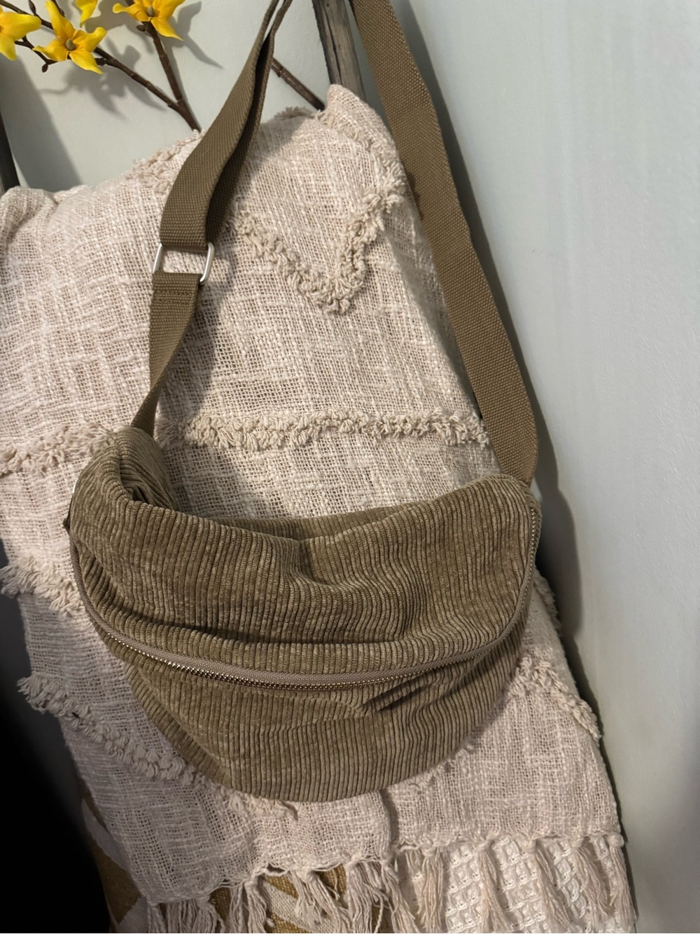 Roxy Tan Corduroy Crossbody Sling Bag